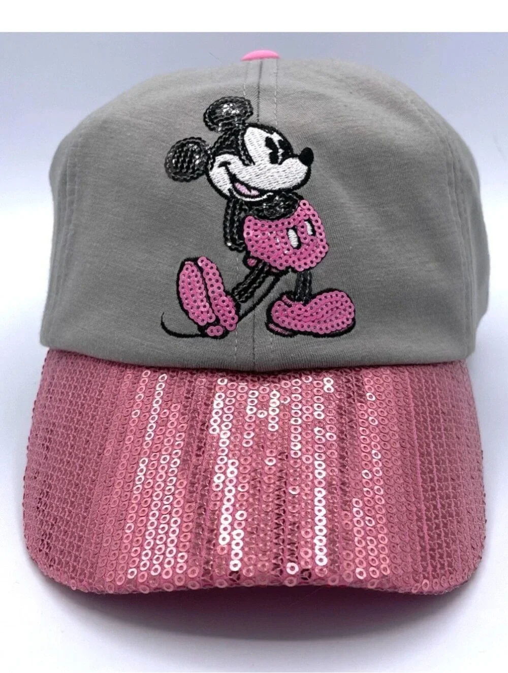 Disney Mickey Mouse Baseball Cap Pink Sequin Pink & Gray Adult Size 55-59 cm - Picture 1 of 9